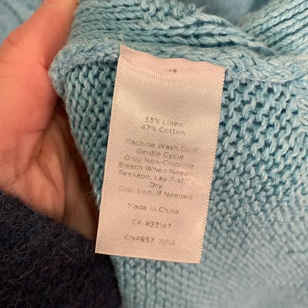 Talbots light blue cable knit linen cotton blend sweater size medium spring - Picture 8 of 9